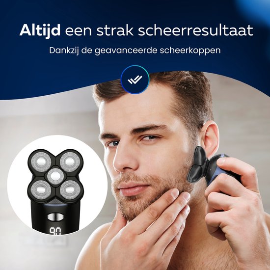 Beeperfect® Rasoir 5-en-1 pour hommes - Tondeuse - Rasage à sec et humide sans fil - Rasoir électrique - Tondeuse à barbe - 5 accessoires