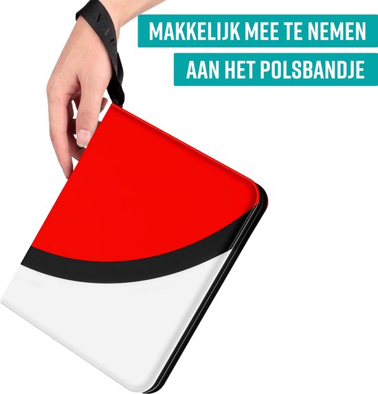 NAPI Collection Folder for 400 Cards - Reliure pour cartes - 4 poches - Faux cuir - Premium Card Binder with Zipper - 50 Pages - A5 - Rouge/Blanc