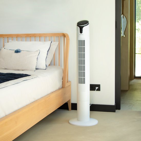 VONROC Ventilateur Luxe - Ventilateur de tour - hauteur 110 cm - télécommande incluse - 3 vitesses - fonction swing - minuterie de 15 heures - blanc