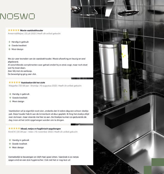 Noswo Porte-serviettes - Rangement évier - Comptoir & Cuisine - acier inoxydable - Noir