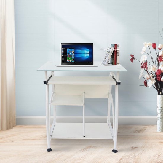 Bureau table ordinateur portable - gain de place - 70 cm x 50 cm - blanc