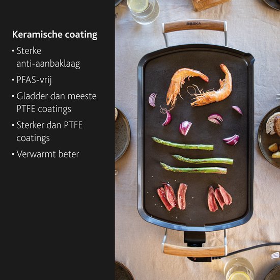 Boska Electric Grill Plate Pro - 35x56 cm Poignées en chêne - Plaque Teppanyaki