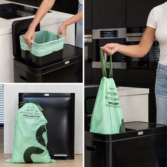 Deleca 30 Liter Refuse Bags (30 pcs) - Sacs poubelles GFT biodégradables - Distributeur inclus - Pour poubelle à pédale et poubelle de tri - 51x72 cm / 100% Compostable Bio Bags