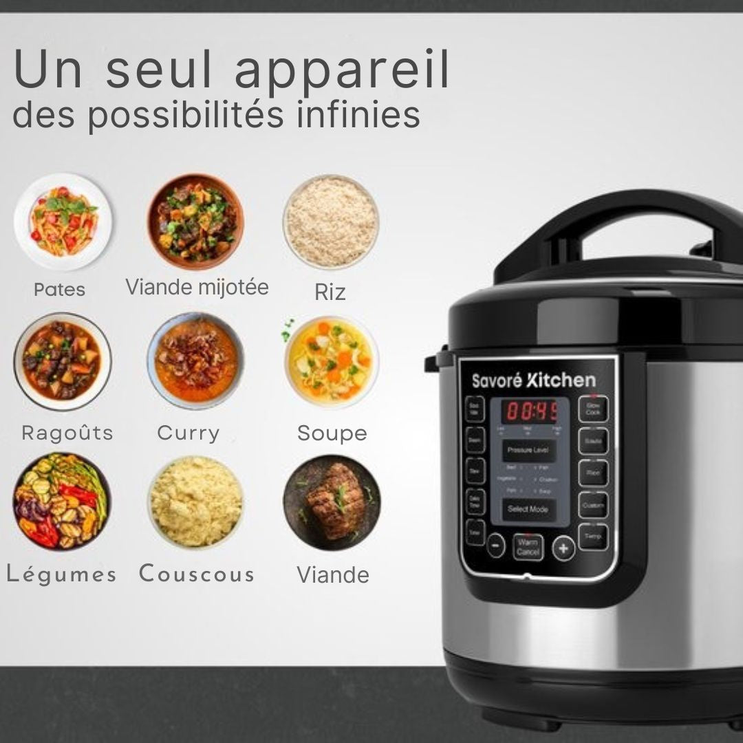 Autocuiseur Savoré Kitchen - 6L - Sans PFAS - Multicooker - couleur argent/noir