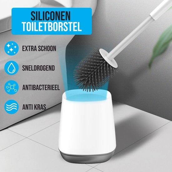 Strex Toilet Brush Silicone with Holder - Quick-drying, Hygienic & Antibacterial Action - Toilet Brush - Toilet Brush Holder