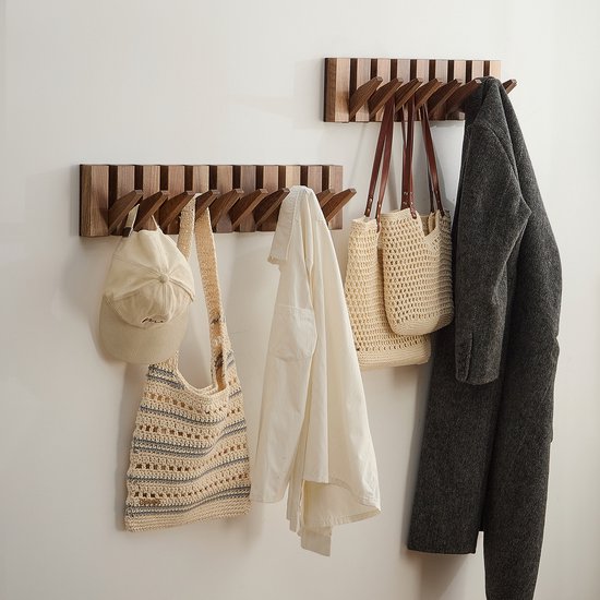 Kommo Porte-manteau mural - porte-manteau suspendu - Bois de noyer - 10 crochets - Porte-manteau piano - porte-manteaux - fait main
