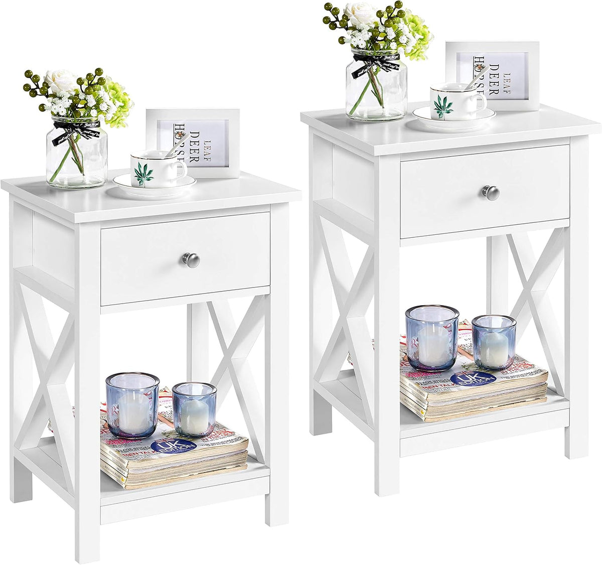 Table d'appoint Yaheetech avec tiroir - 40 x 30 x 55 cm - MDF - Avec étagère inférieure