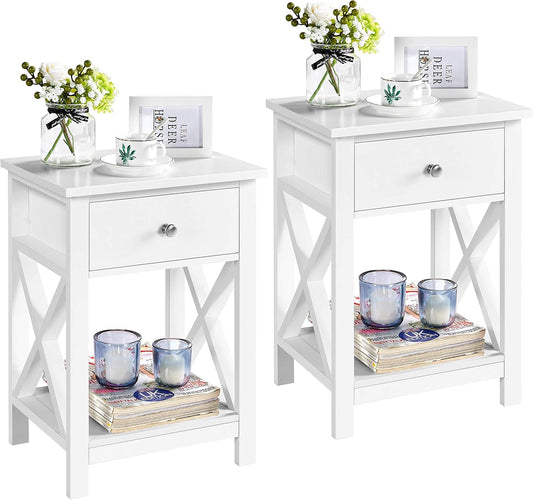 Table d'appoint Yaheetech avec tiroir - 40 x 30 x 55 cm - MDF - Avec étagère inférieure