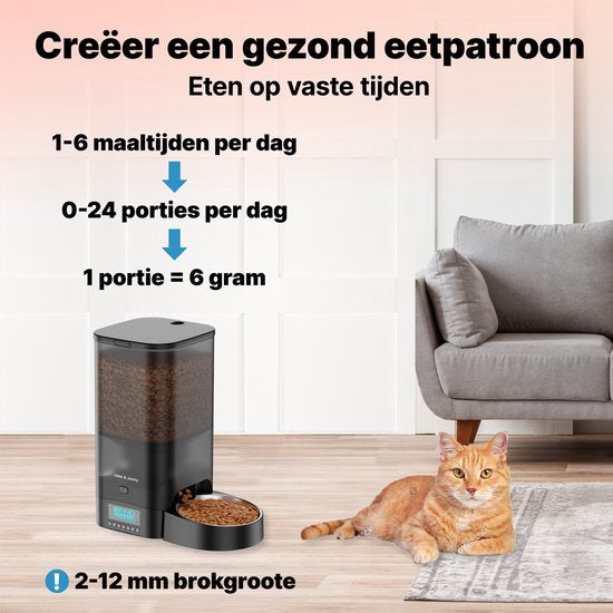 Jake and Jacky Automatic Feeder Cat and Dog - 5 Litres - Incl. Stainless Steel Feeder & Slowfeeder - Feeding Dispenser & Anti-Snatching Bowl - Feeder for Cats & Dogs - Black