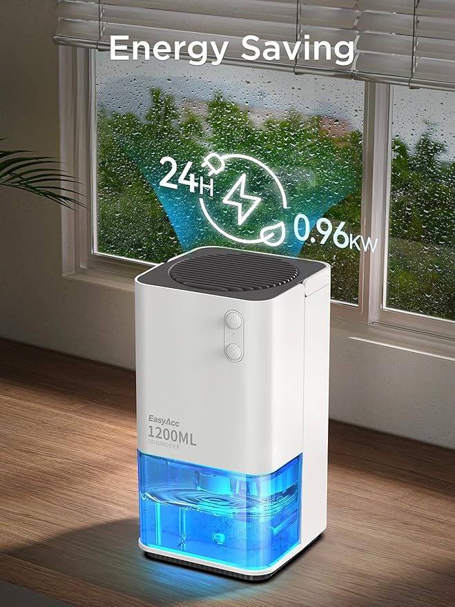 Déshumidificateur Easyacc - 1 200 ml - Électrique - Silencieux - LED - Blanc
