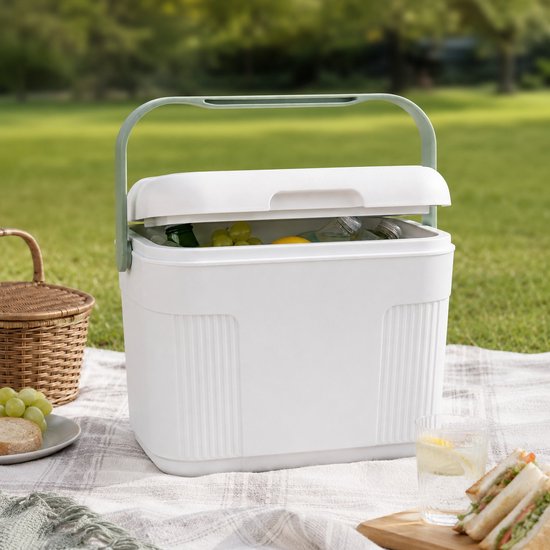 Glacière Ceruzo 10 L – Compacte – Élément réfrigérant intégré au couvercle – Glacière de camping – Blanc et vert