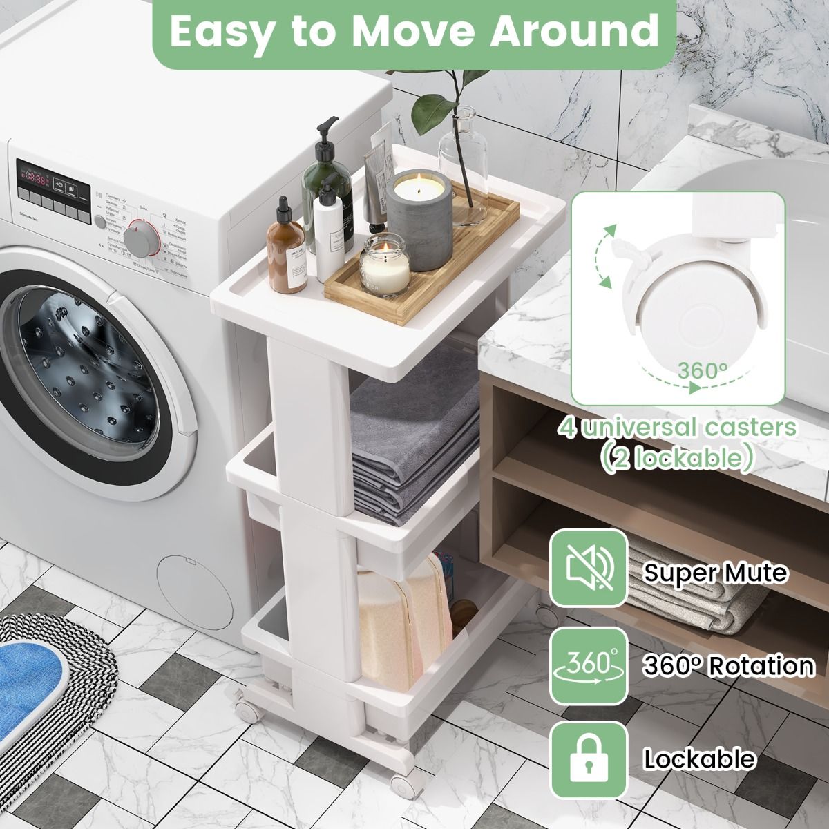 Coast Chariot de stockage - 3 couches - Plastique - Max. 50 kg - 45 x 30 x 81 cm - Blanc