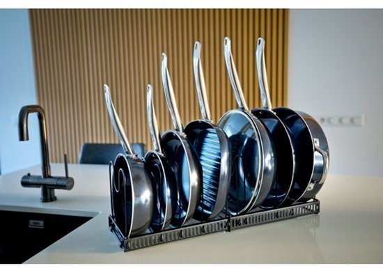 Support à casseroles Nexxt – Fini les piles de casseroles – Réglable et extensible – Organiseur à 7 compartiments