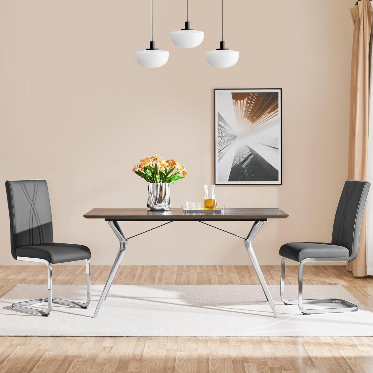 Yaheetech Lot de 2 chaises de salle à manger - Gris foncé - Simili cuir - 136 kg - Dossier ergonomique - Piètement en U en métal