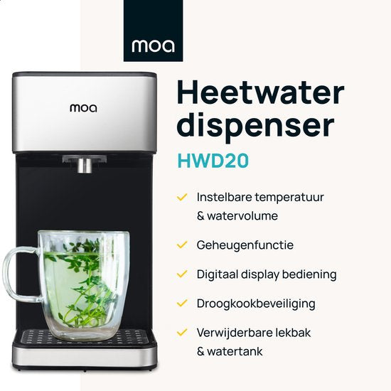MOA Distributeur d'eau chaude 2.7L avec contrôle de la température - 45-100°C - Robinet d'eau chaude - Fonction lait - Chauffe-eau instantané - Sans BPA - acier inoxydable - Silver