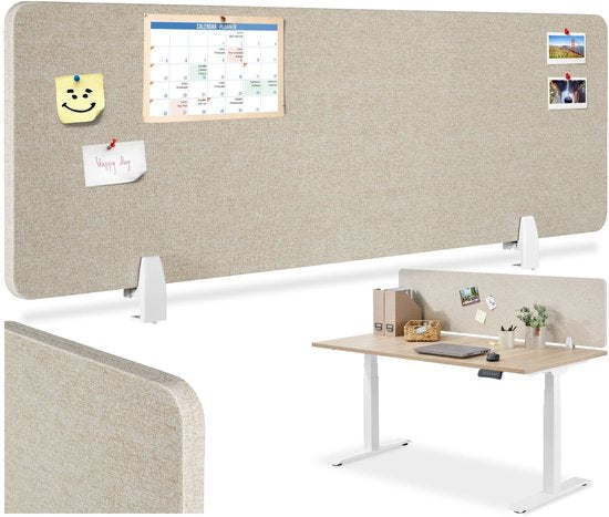 tectake® Séparateur d'écran de bureau Noisy - Avec noyau en PET insonorisant - Livré avec 2 clips de fixation - Dimensions (Lxl) 130 x 40 cm - Beige