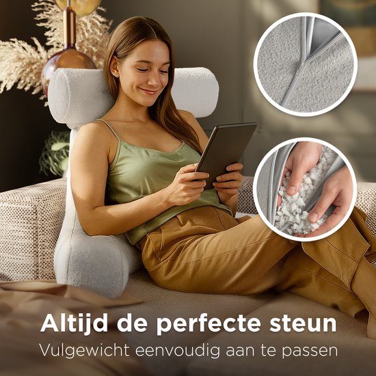 CozySense® Coussin de lecture pour le lit - Coussin de siège ergonomique - Coussin pour livres - Grand coussin de relaxation - Rembourrage réglable - Housse amovible - CertiPUR® - Beige