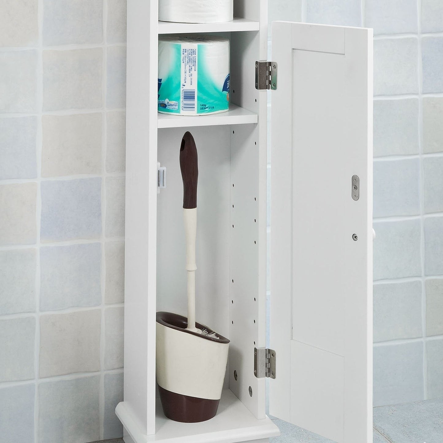 SoBuy Meuble de toilette avec porte-rouleau - Blanc - 20x100x18 cm