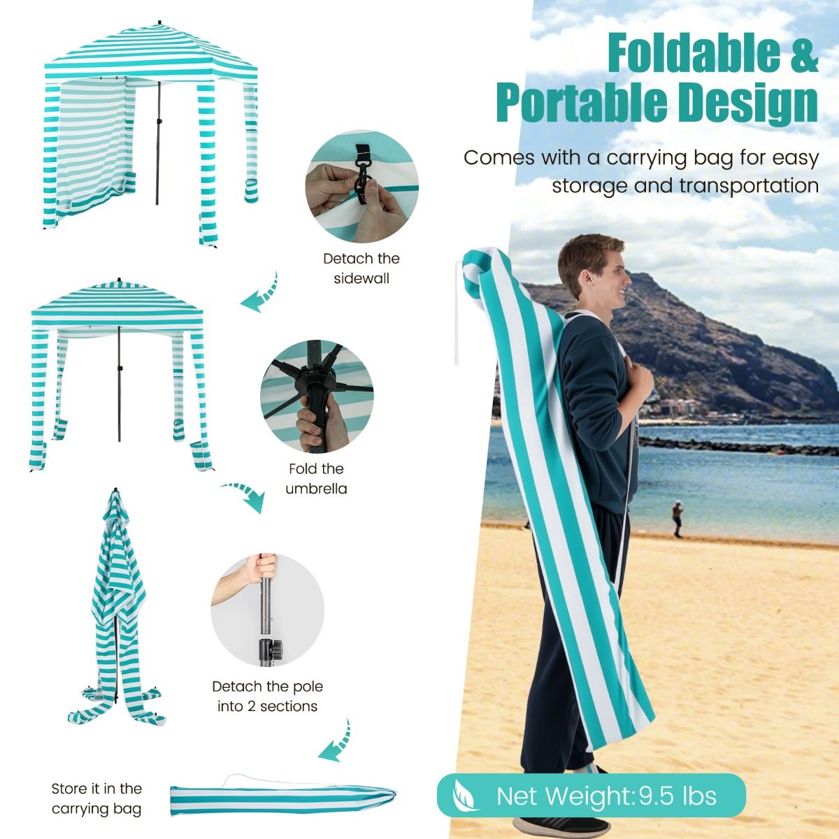 Coast Beach Tent - pliable 183 x 183 x 215-240 cm Vert/Blanc