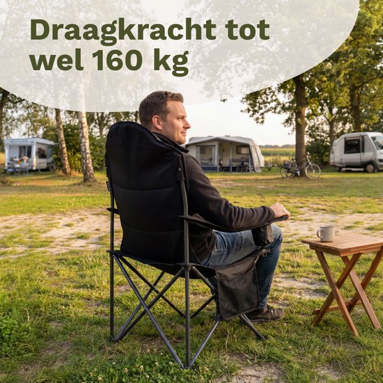 TRVLMORE Chaises de camping XXL - pliables - 2-Pack - Capacité de charge 160KG - Sac de transport inclus - Chaise pliante - Chaise de pêche - Chaise de camping - Chaise pliante - Noir