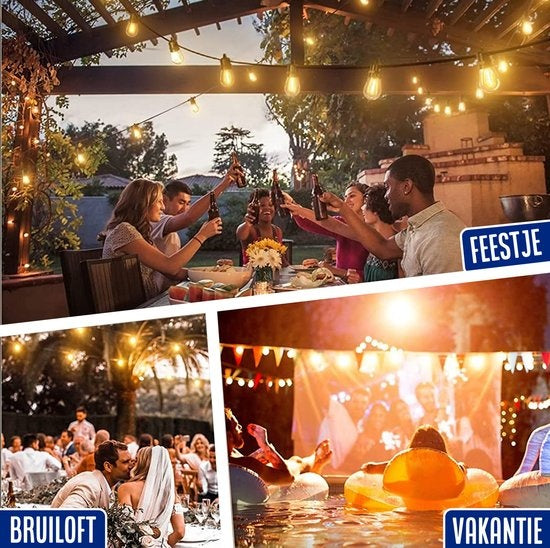 SHINE - Guirlande lumineuse d'extérieur - Guirlande lumineuse à énergie solaire - Cordon d'allumage à leds solaires - Éclairage de fête - Guirlande d'ampoules - Éclairage de jardin - Éclairage d'ambiance vintage - 15 ampoules à leds enfichables avec téléc