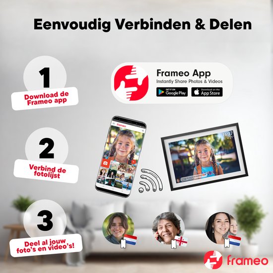 Cadre photo numérique Denver 15,6 pouces - XL - Full HD - Frameo App - Cadre photo - WiFi - 16GB - IPS Touchscreen - PFF1516