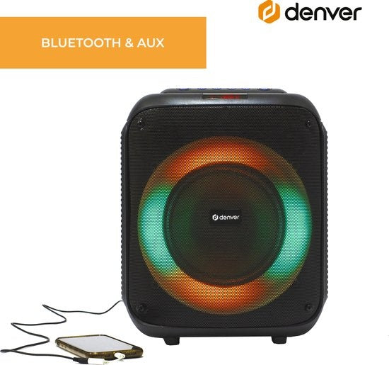 Denver Bluetooth Speaker Party Box - Disco Lights - Incl. Remote Control - Microphone Connection - BPS250 - Black