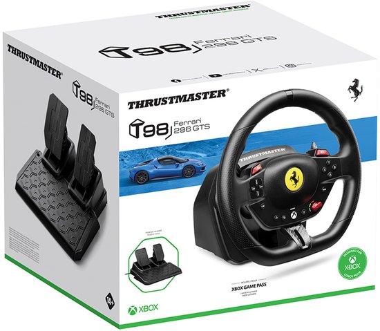 Thrustmaster T98 Ferrari 296 GTS - Volant de course avec pédales pour Xbox Series et PC - compatible avec Forza Horizon 6
