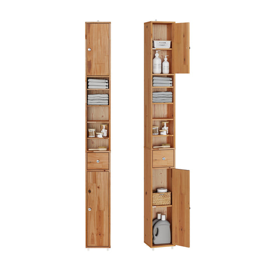 Armoire de salle de bains haute SoBuy BZR34-II-SH 20 x 20 x 180 cm – Bois de cèdre massif – Couleur bois