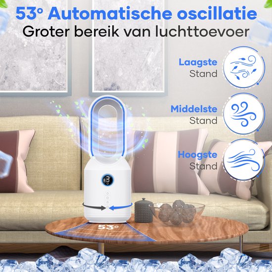 MATTI® - Ventilateur de table - Ventilateur sur pied - Ventilateur sans fil - Sans pales - Veilleuse incluse - Blanc