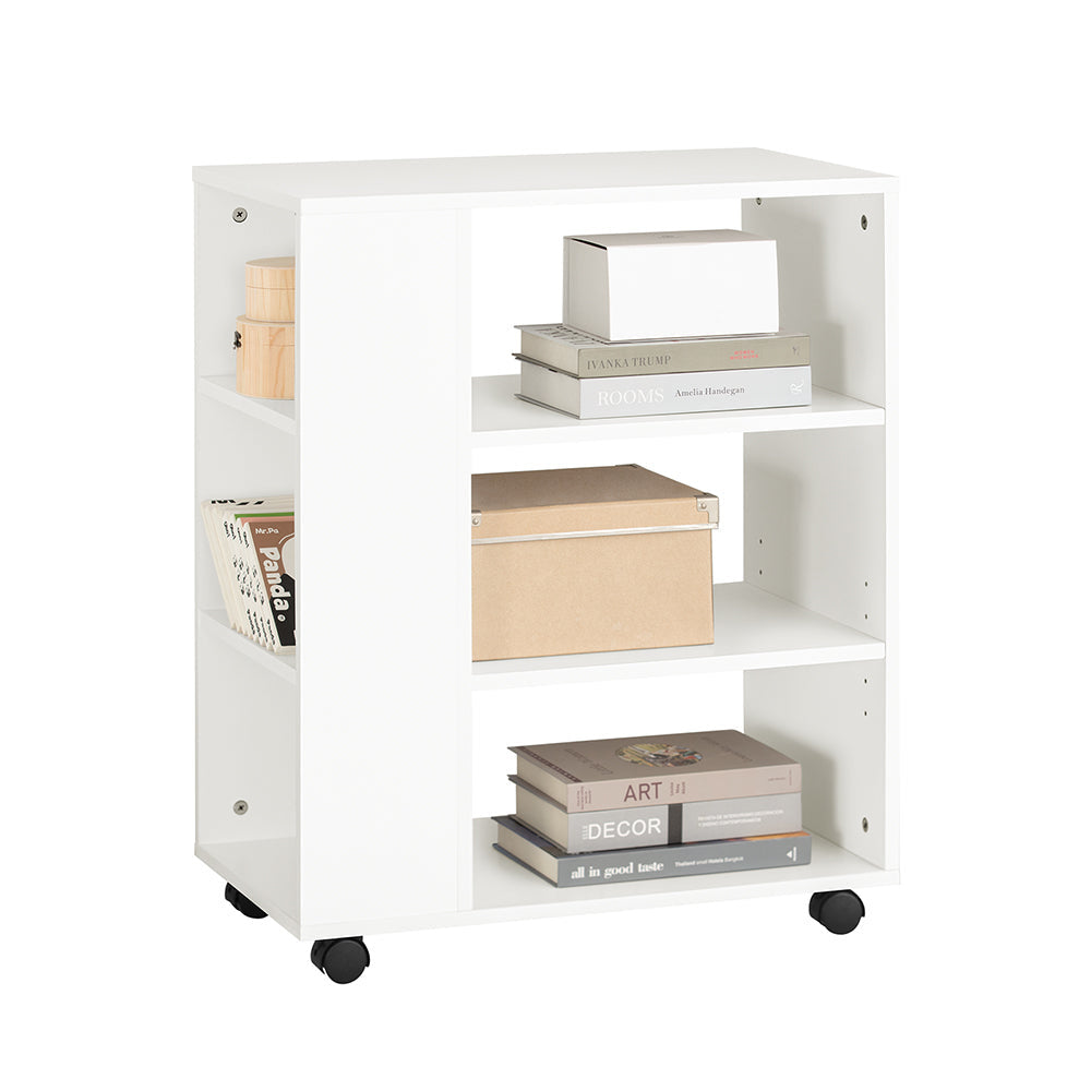 printertafel met 7 legplanken, rolcontainer, kantoorwagen, zijspan Documentenwagen, Wit, B x h x D, ca. Afmeting: 60 x 75 x 35 cm