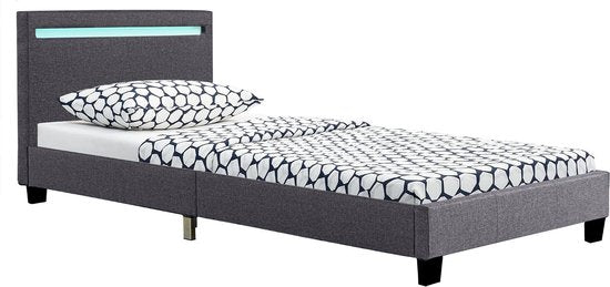 Lit rembourré Verona - 90 x 200 cm - Gris - Eclairage LED