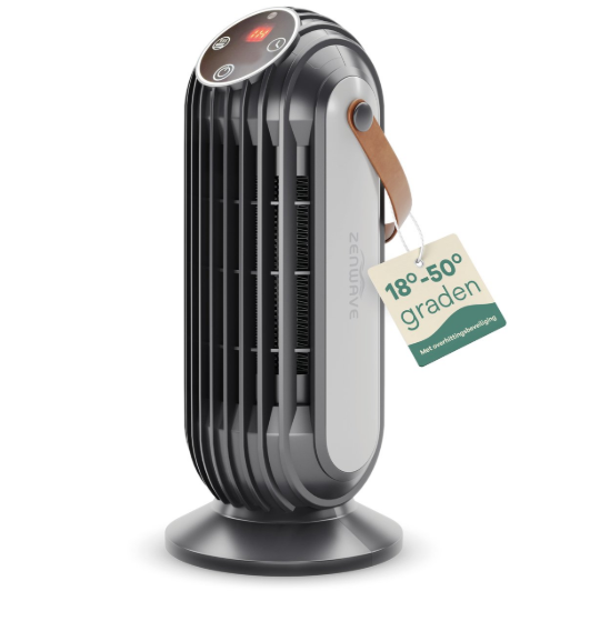 Radiateur électrique Zenwave - 1 500 W - Écran - Minuterie - 11,5 x 11,5 x 26 cm - Noir