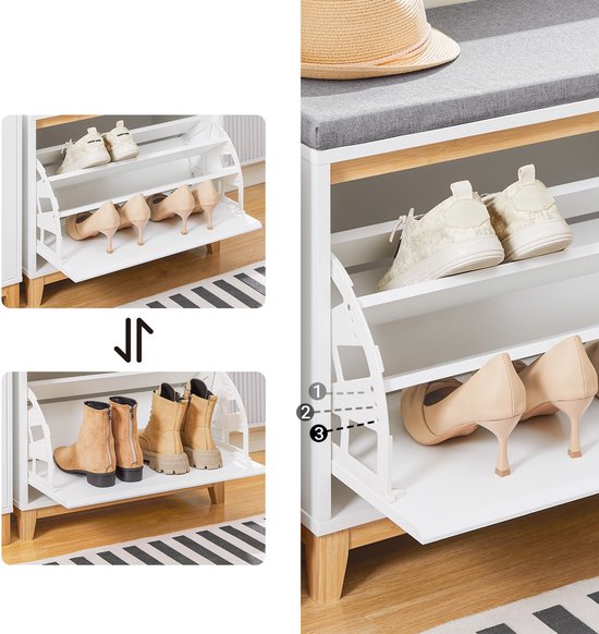 SoBuy FSR191-WN Banc à chaussures - Banc de rangement blanc avec rabat et coussin