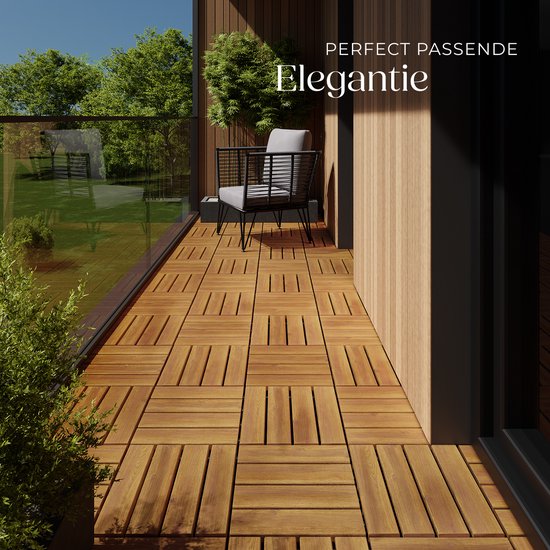 tectake® - Dalles de jardin en bois - Résistant aux intempéries - Revêtement de sol pour balcon - Dalles de sol - Sol de balcon - Dalles de terrasse avec système d'encliquetage - Drainage - lot de 40