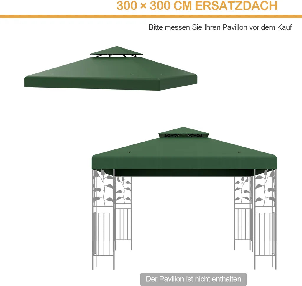 Coast Double Toit de Remplacement pour Pavillon - 3 x 3 m avec trous de drainage et velcro - Vert Foncé