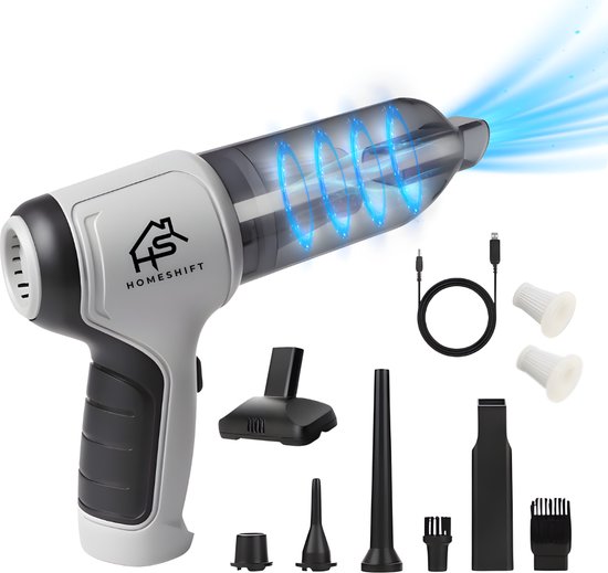 HomeShift® Aspirateur de voiture sans fil V2 - Aspirateur à miettes - Aspirateur à main - Petit aspirateur - Aspirateur sans fil - Air Duster - Wet & Dry - Gris