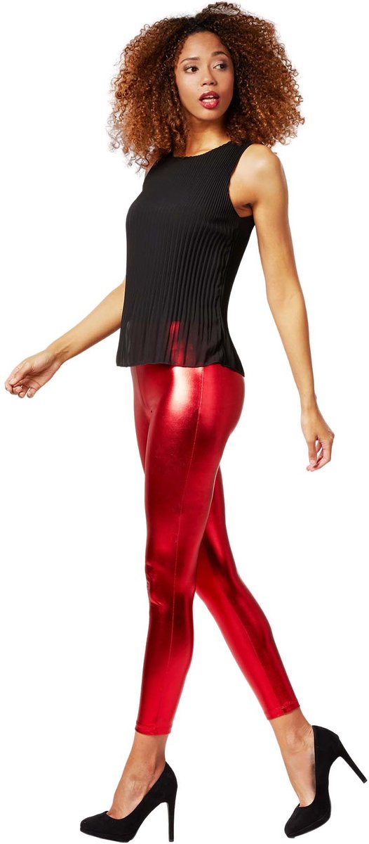 Dressforfun - Legging Métallique Rouge - Pantalon élastique brillant avec franges - Taille XXL