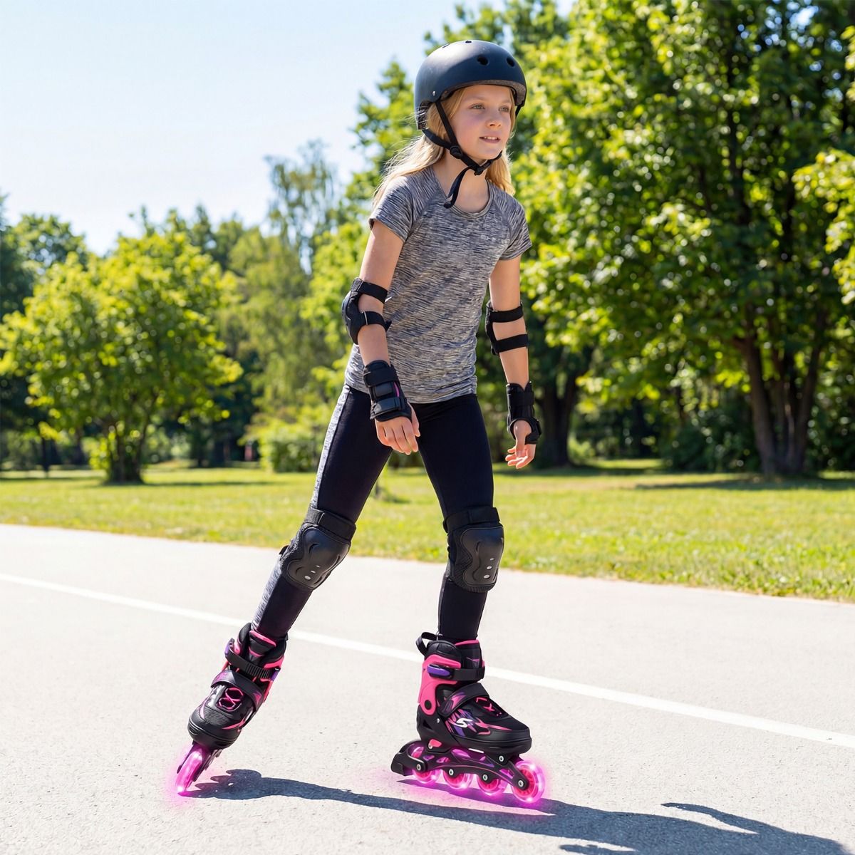 Rollers Coast pour enfants - réglables - roues lumineuses - pointures 38-41 EU - couleur rose
