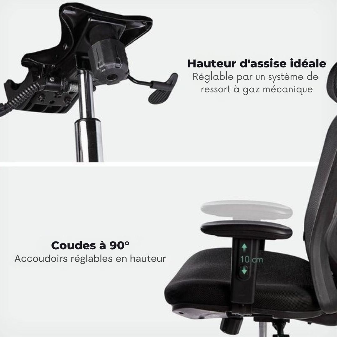 Chaise de bureau ergonomique - LifeGoods - Réglable - Jusqu'à 136 kg - Noir