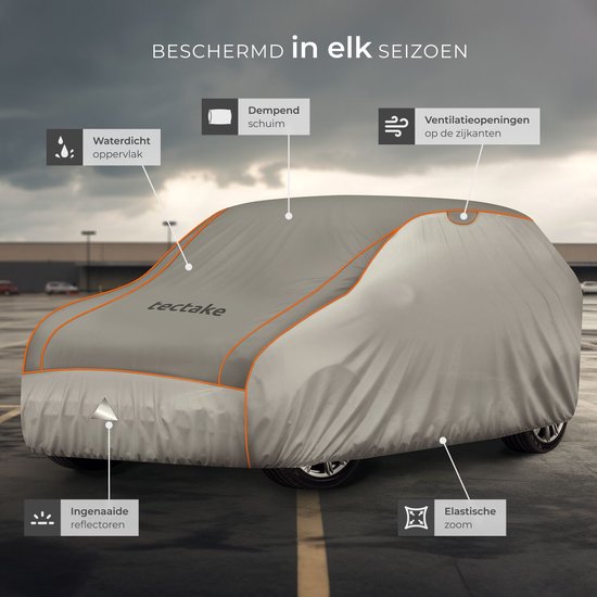 tectake® Car Cover - Voile de voiture extérieure - Protection contre la grêle - Couverture imperméable avec 3 sangles ajustables - Respirante - Housse de protection de voiture avec sac de rangement - Compatible avec de nombreux modèles - Taille (LxLxH) 52