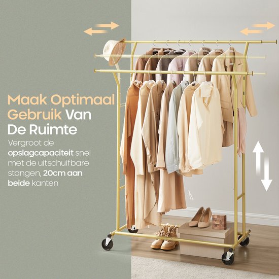 O'DADDY® Clothes Rack on Wheels - Portemanteau - Barre à vêtements - Réglable et extensible - Roulettes industrielles - Métal - Stable jusqu'à 110 kg - Or