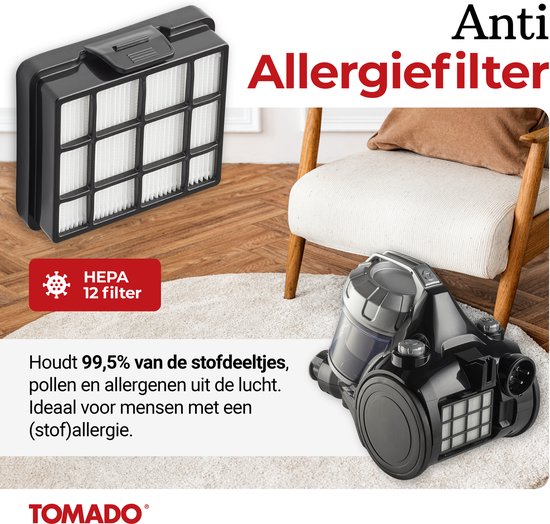 Tomado TVC2001B - Aspirateur sans sac - 2 litres - Sans sac - Filtre HEPA 12 - Léger - Noir