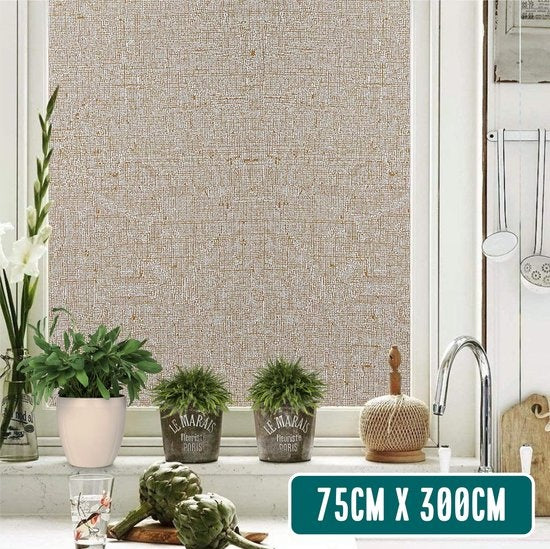 Homewell Film pour fenêtre HR++ 75x300 - Isolation et protection solaire - Anti-glace - Statique - Aspect lin Café