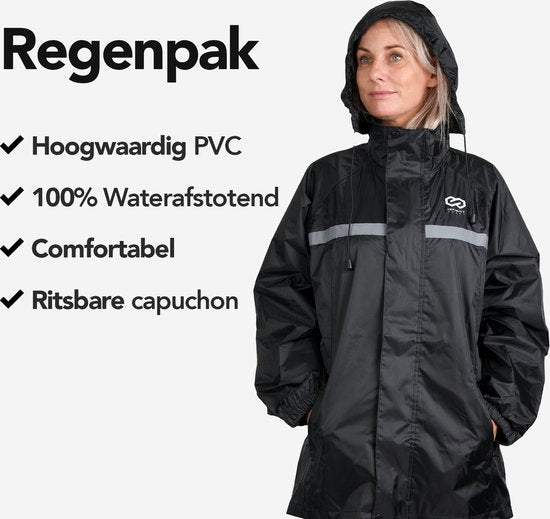 Infinity Goods Regenpak - Dames & Heren - Maat XXXL - Waterdicht & Ademend - Reflecterend - Zwart