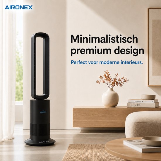Ventilateur sans fil Aironex noir - Refroidisseur d'air économe en énergie - Refroidisseur d'air avec fonction rotative - Chauffage et refroidissement en un seul appareil - Ventilateurs - Ventilateur de table - Ventilateur sur pied