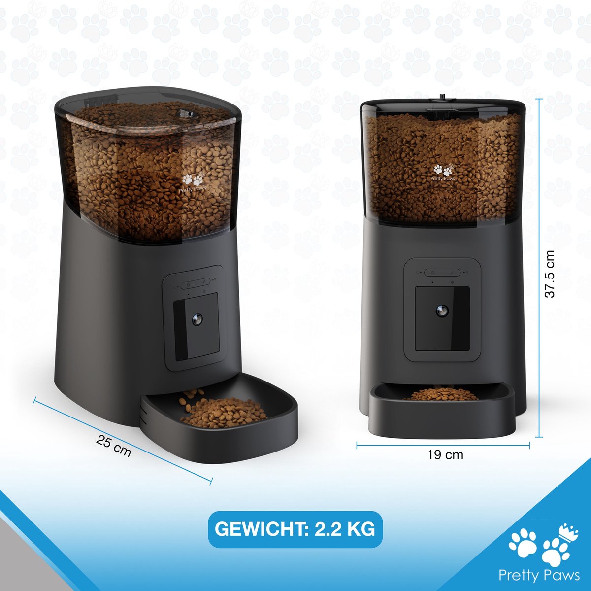 Distributeur automatique de nourriture Pretty Paws Camera - Mangeoire automatique intelligente avec application - Capacité de 6 L - 35,8 x 19,5 x 36,2 cm - Noir