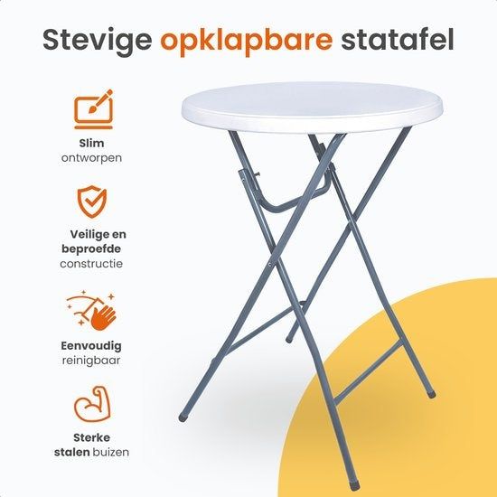 Goliving Bartable Table - Housse de table incluse - Jupe de table - Pliable - Table de fête robuste - Pour l'intérieur et l'extérieur - Capacité 50kg - Ø80 x 110 cm - 8,5 kg - Blanc