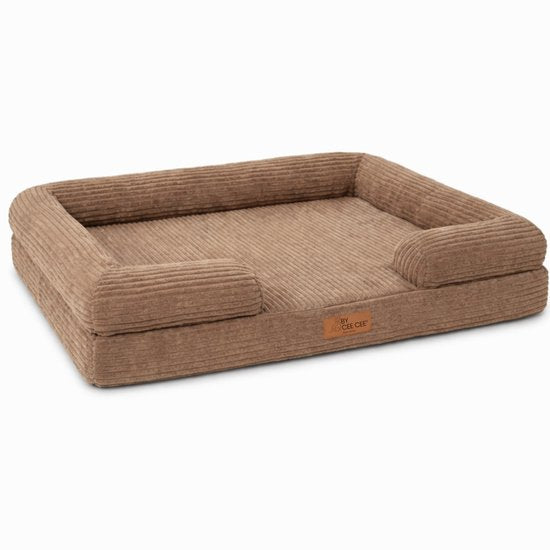 Lit orthopédique pour chien By Cee Cee – Lit pour chien – Tissu à nervures – Pour chiens de taille moyenne – Marron – 108 x 81 cm – Moos
