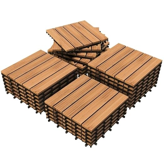 Yaheetech - Lot de 27 dalles de terrasse à emboîtement - Bois naturel - 30 x 30 cm